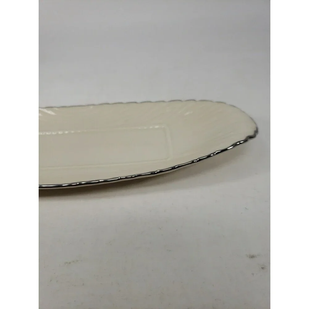Vintage Lenox Butter Serving Tray Dish Ivory Platinum Trim Color Made in USA 9